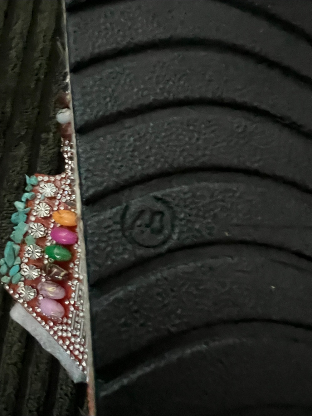 Embellished Orange Slide Sandals with Turquoise & Siver Accents - Picture 5 of 14